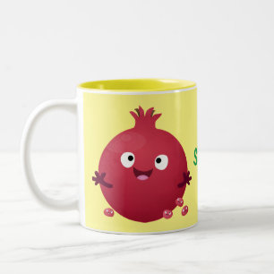Caneca De Café Em Dois Tons Cartoon de fruta de romã giro