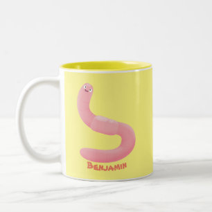 Caneca De Café Em Dois Tons Cartoon de minhoca rosa-branca