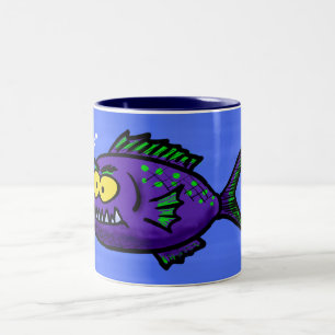 Caneca De Café Em Dois Tons Cartoon de peixe Piranha