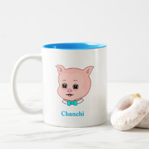 Caneca De Café Em Dois Tons Cartoon de Porquinho Fofo & Caligrafia