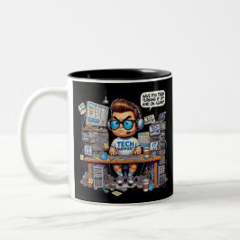 Caneca De Café Em Dois Tons Cartoon de suporte técnico engraçado