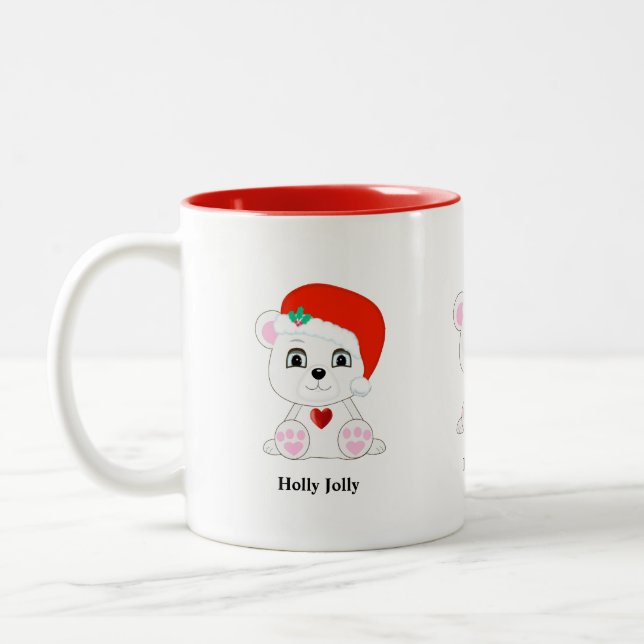 Caneca De Café Em Dois Tons Cartoon de Urso Polar de Natal Bonito (Esquerda)
