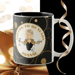 Caneca De Café Em Dois Tons Cartoon Engraçado, 80 Black Dourado por ela.