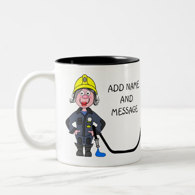 Caneca De Café Em Dois Tons Cartoon of female Firefighter (Esquerda)