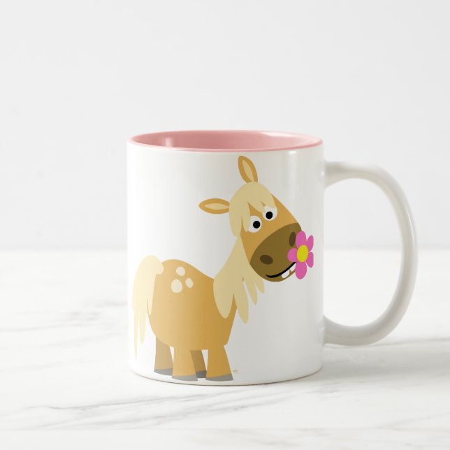 Caneca De Café Em Dois Tons Cartoon Pony e Flor Mug (Direita)