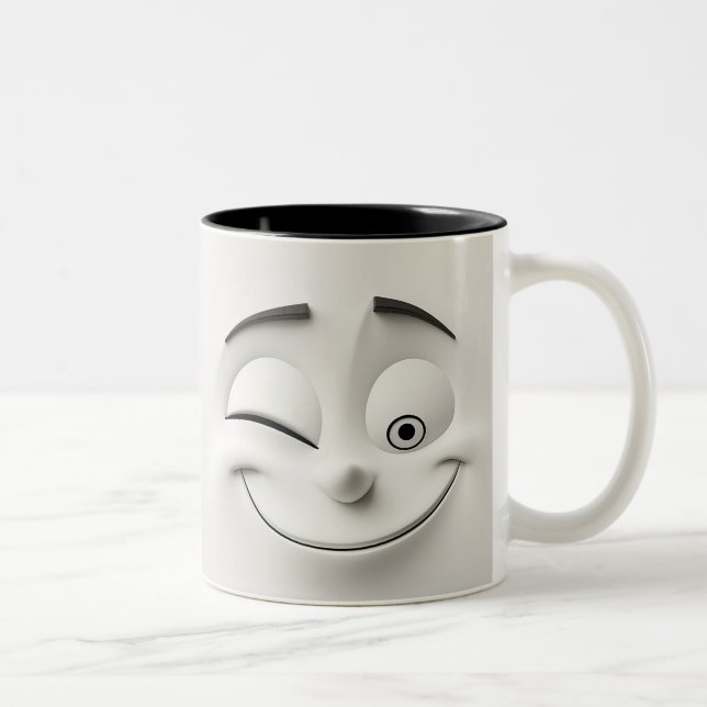 Caneca De Café Em Dois Tons Cartoon Winking Face 3D (Direita)