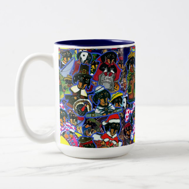 Caneca De Café Em Dois Tons Cartoons de Dachshund (Esquerda)