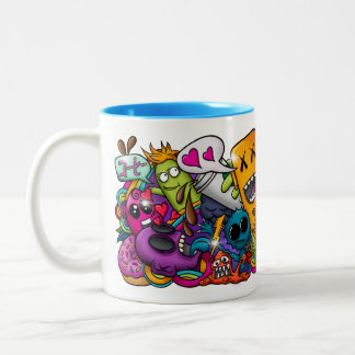 Caneca De Café Em Dois Tons Cartoons de Doodle Louco