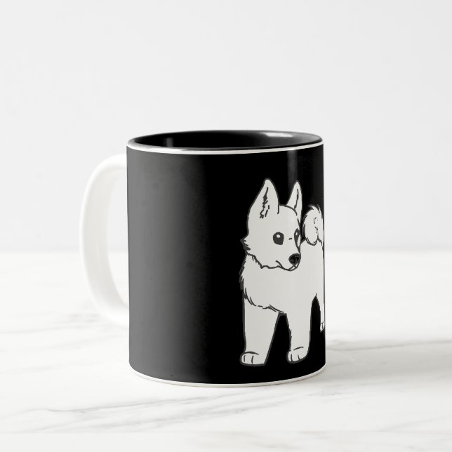 Caneca De Café Em Dois Tons cartum branco akita (Frente Esquerda)