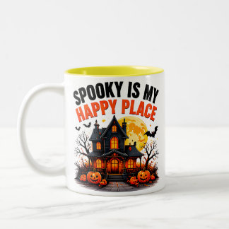 Caneca De Café Em Dois Tons Casa Assombrada de Outono é o Meu Lugar Feliz