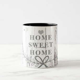 Caneca De Café Em Dois Tons Casa Doce Lar de Madeira Branca Rústica Fazenda