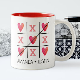 Caneca De Café Em Dois Tons Casais Corações do Namorados Vermelho Tic Tac Toe