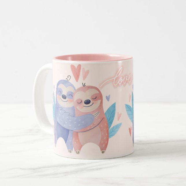 Caneca De Café Em Dois Tons Casais de Preguiças (Frente Esquerda)