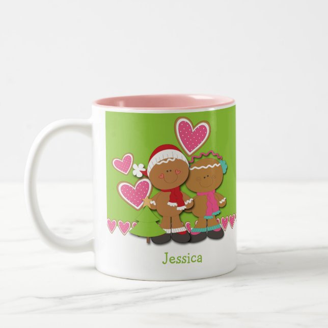 Caneca De Café Em Dois Tons Casal de Biscoito Gingerbird Natal (Esquerda)