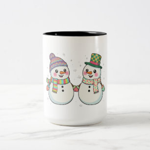 Caneca De Café Em Dois Tons Casal de Bonecos de Neve de Desenho Animado Fofo d