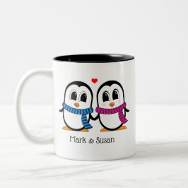 Caneca De Café Em Dois Tons Casal de pinguins-cúpula (esquerda e direita)