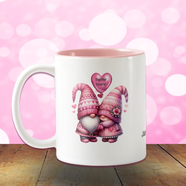 Caneca De Café Em Dois Tons Casal Gnomo Rosa (Criador carregado)