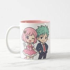 Caneca De Café Em Dois Tons Casal Kawaii Chibi - Um presente de abóboro