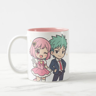 Caneca De Café Em Dois Tons Casal Kawaii Chibi - Um presente de abóboro