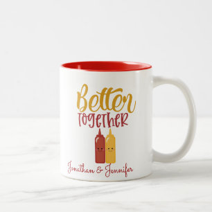 Caneca De Café Em Dois Tons Casal Personalizado de Ketchup Engraçado de Mosta