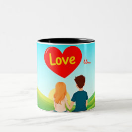 Caneca De Café Em Dois Tons Casal Sentado em um Banco com Título de Amor