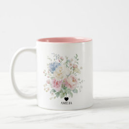 Caneca De Café Em Dois Tons Casamento Aquarela Floral Pastel
