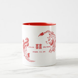 Caneca De Café Em Dois Tons Casamento Chinês Personalizado Moderno Dragão-Fêni
