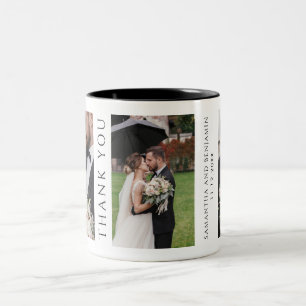 Caneca De Café Em Dois Tons Casamento com Colagem de Fotos Moderna Obrigado