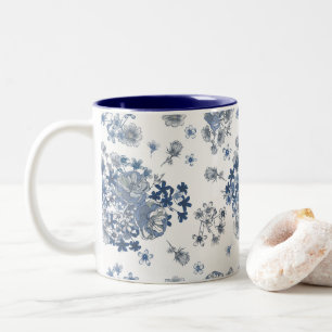 Caneca De Café Em Dois Tons Casamento com Padrão Francês Vintage Toile-De-Jouy