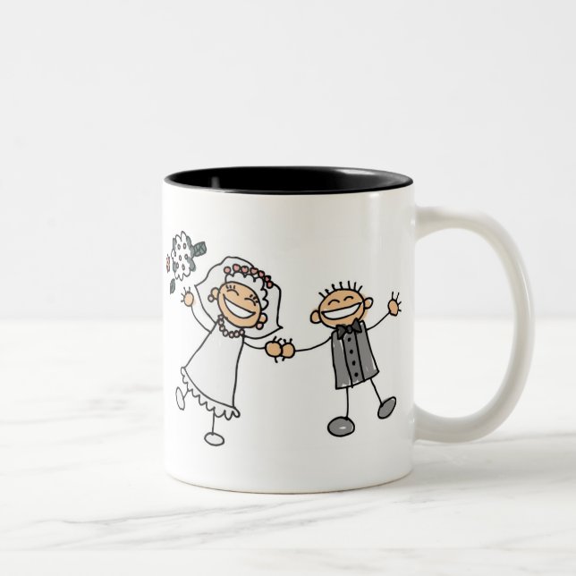 Caneca De Café Em Dois Tons Casamento de Cartoon (Direita)