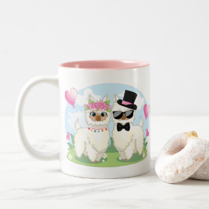 Caneca De Café Em Dois Tons Casamento de Casal Llama Rosa Adorables