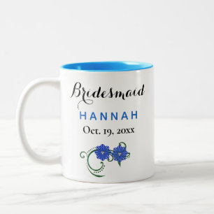 Caneca De Café Em Dois Tons Casamento de Flores Azuis da Tipografia Moderna de
