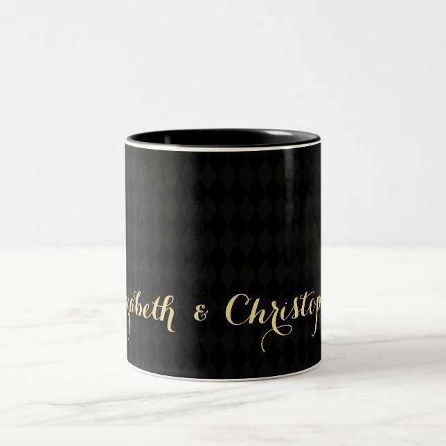 Caneca De Café Em Dois Tons Casamento Dourado do Elegante Negra Moderno Harleq (Centro)
