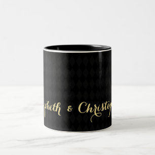 Caneca De Café Em Dois Tons Casamento Dourado Elegante de Harlequin Negro Mode
