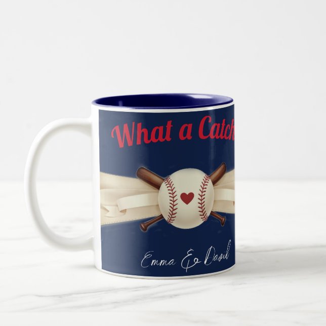 Caneca De Café Em Dois Tons Casamento Esportivo Com Marinho Escuro Baseball Lo (Esquerda)