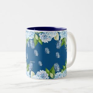 Caneca De Café Em Dois Tons Casamento Floral Azul Elegante
