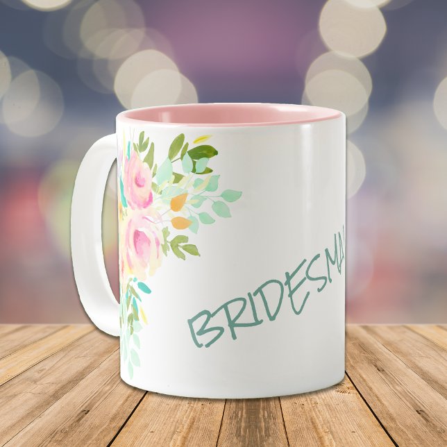 Caneca De Café Em Dois Tons Casamento Peach Rosa Roses Bridesmaid (Criador carregado)