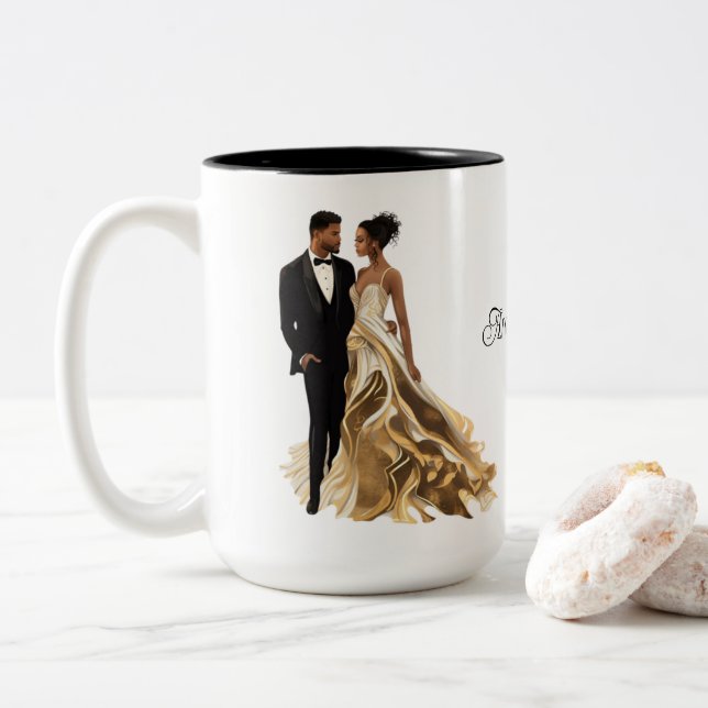 Caneca De Café Em Dois Tons Casamento Personalizado  (Com Donut)