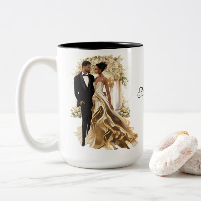 Caneca De Café Em Dois Tons Casamento Personalizado  (Com Donut)