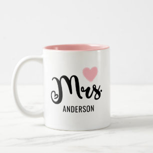 Caneca De Café Em Dois Tons Casamento Personalizado de Coração Cor-de-Rosa com
