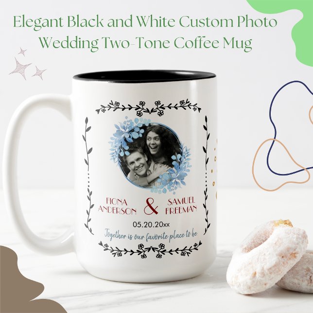 Caneca De Café Em Dois Tons Casamento Personalizado Elegante de Fotografias a  (Criador carregado)