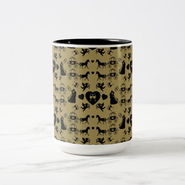Caneca De Café Em Dois Tons Casamento Romântico De Cavalo E Carrinho (Centro)