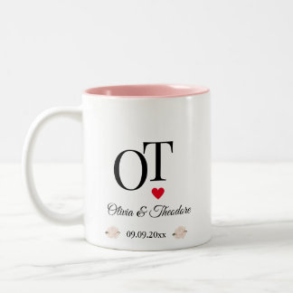 Caneca De Café Em Dois Tons Casamento Romântico de Flor Rosa-Rosa-Rosa-Esmagad