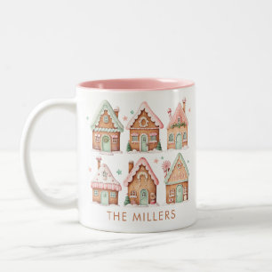 Caneca De Café Em Dois Tons Casas de Pão de Mel Rosa Hortelã Natal