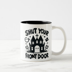 Caneca De Café Em Dois Tons Castelo Assombrado – “Fecha a tua porta da frente”