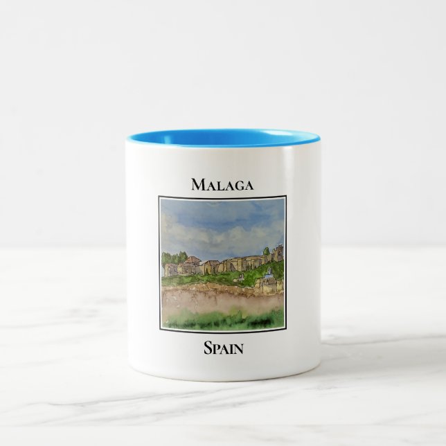 Caneca De Café Em Dois Tons Castillo de Gibralfaro e Alcazaba. Málaga Espanha (Centro)