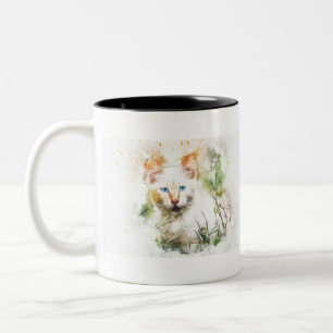 Caneca De Café Em Dois Tons Cat Animal Art Abstrato Watercolor Vintage