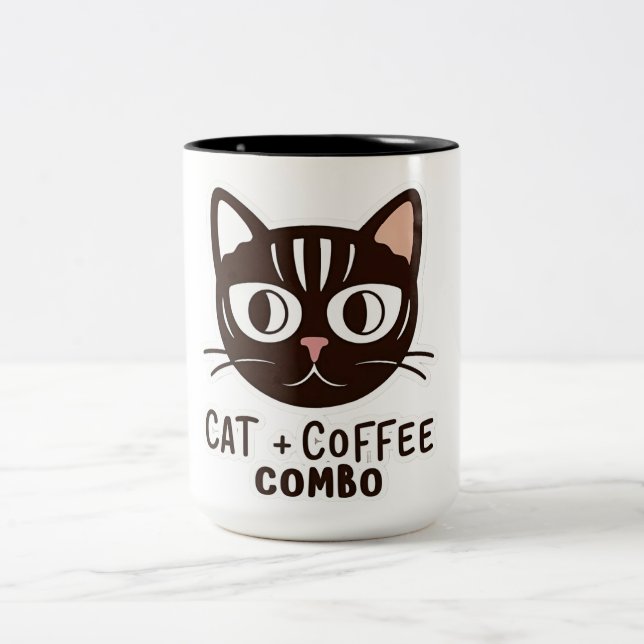 Caneca De Café Em Dois Tons Cat + Café Combo Mug (Centro)