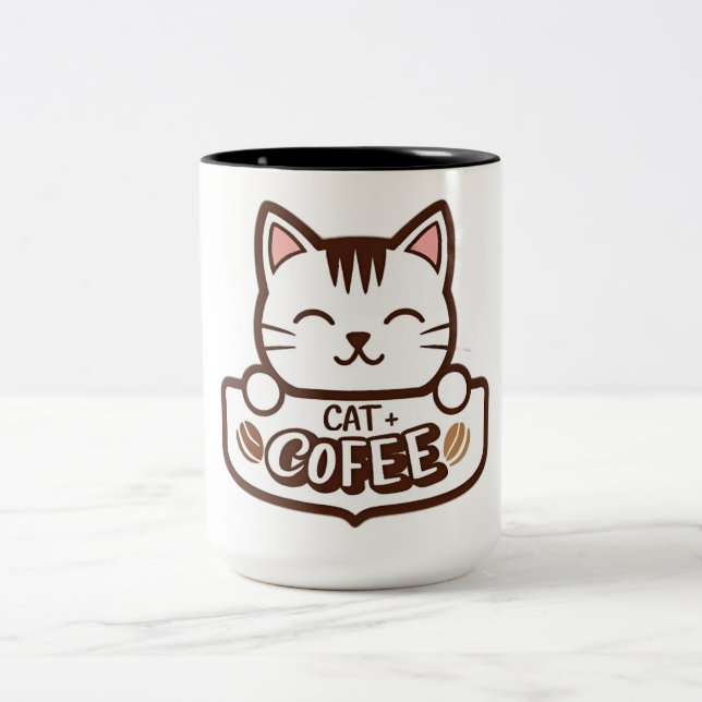 Caneca De Café Em Dois Tons Cat + Café Combo Mug (Centro)