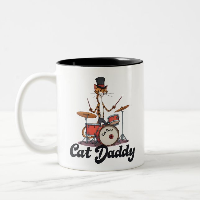 Caneca De Café Em Dois Tons Cat Daddy Musician Drummer | Tabby Cats Art Lover (Esquerda)